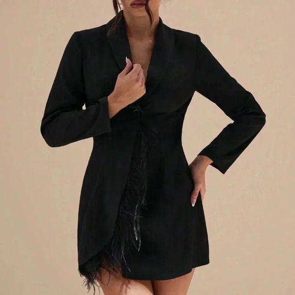 Pink Elegant Women's Party Lapel Long Sleeve Butterfly Back Cutout Black Blazer - Picture 3 of 6